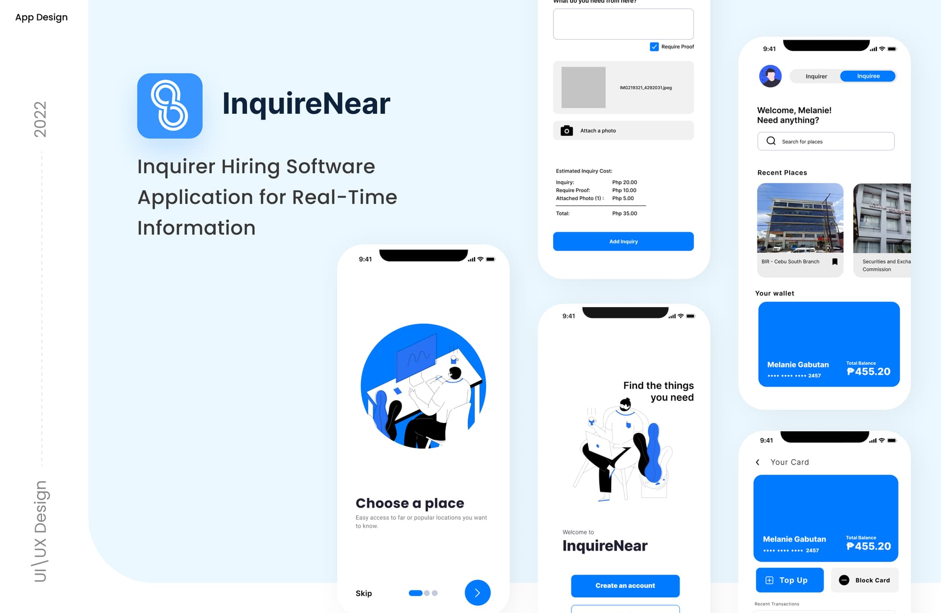 Screenshot of InquireNear app interface